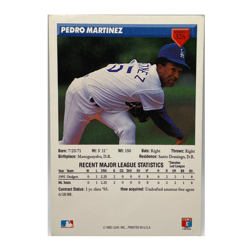 1992 Leaf Gold Pedro Martinez Rookie Baseball Card Dodgers #4281